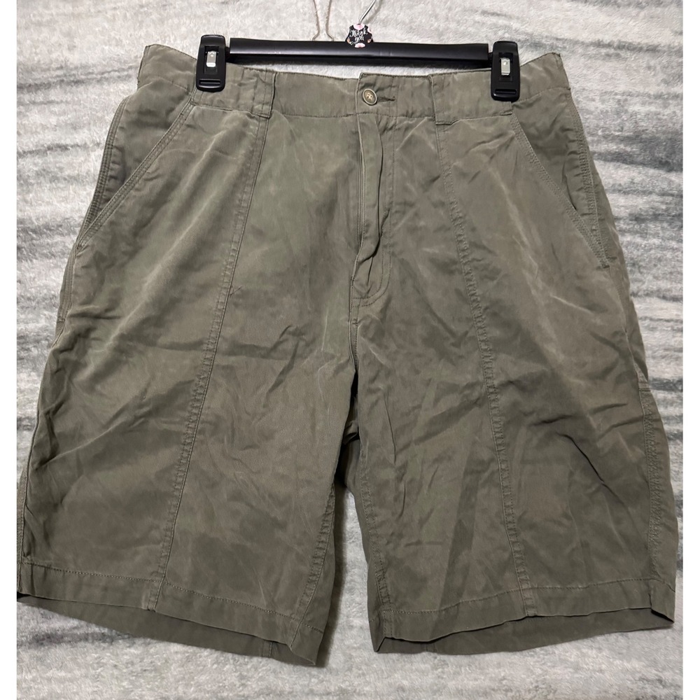 Tommy Bahama Mens Olive Green Cargo Shorts Tencel Cotton Size 32 9 Inch Inseam